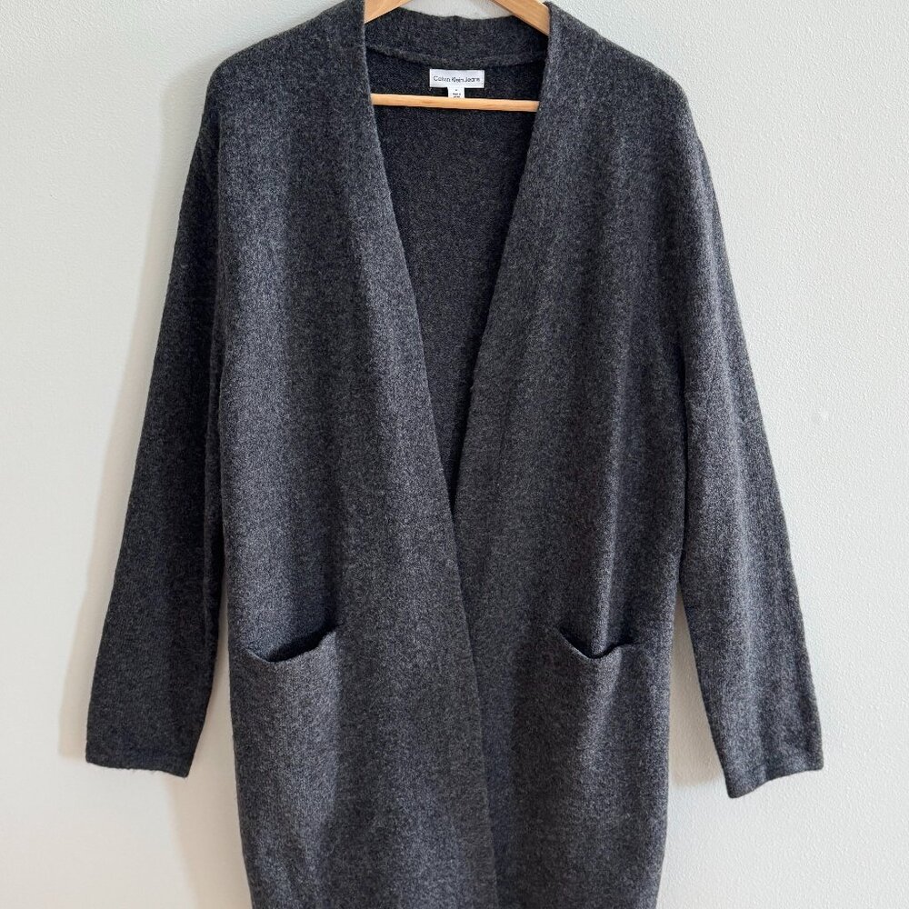 Calvin Klein Jeans Women's Long Open-Front Cardigan Sweater, Dark Grey, M, NWOT